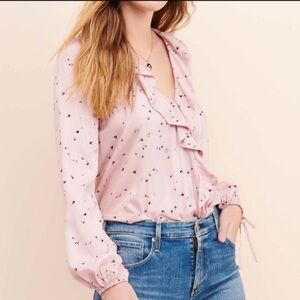 Paige Abelie pink ruffle front faux wrap long sleeve top XS